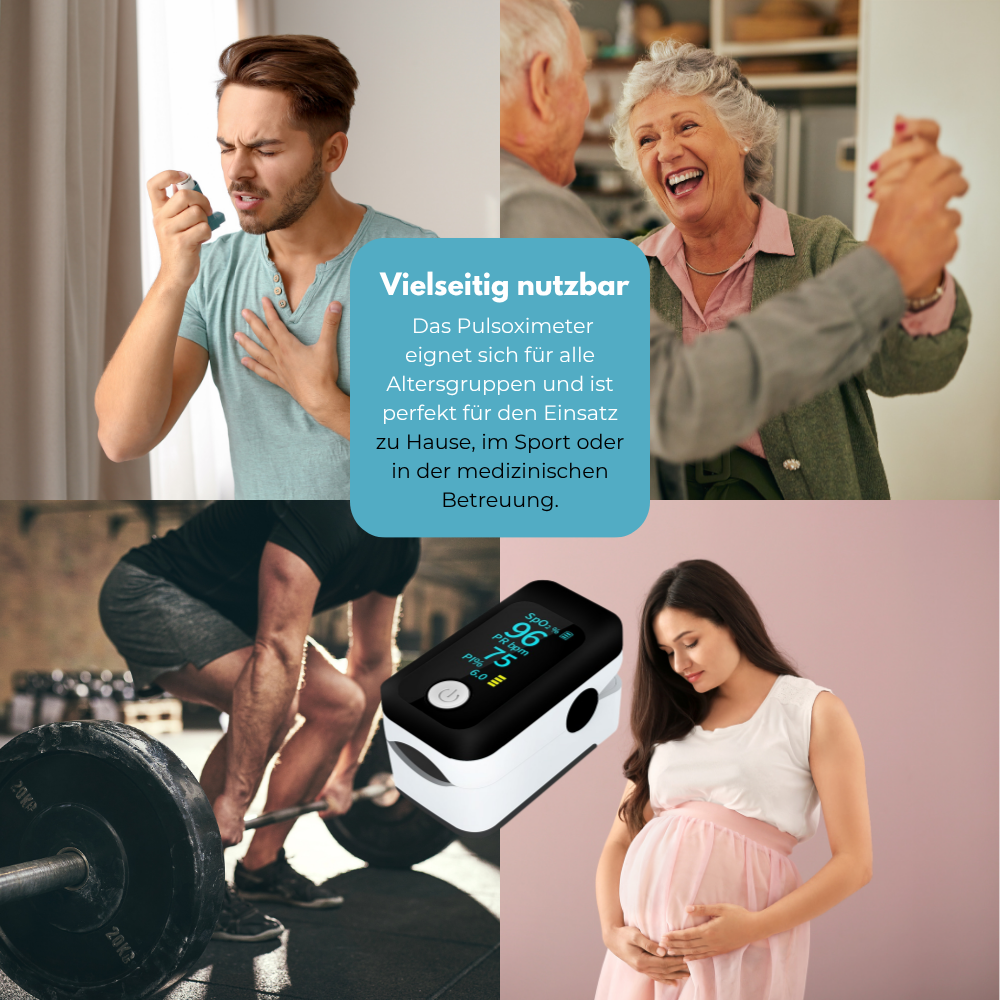 Professionelles Pulsoximeter / Blutsauerstoffmessgerät / Mit LED-Anzeige / Fortschrittliche Technologie für alle Altersgruppen / Pulsmessung, Sauerstoffsättigung und Perfusionsindex